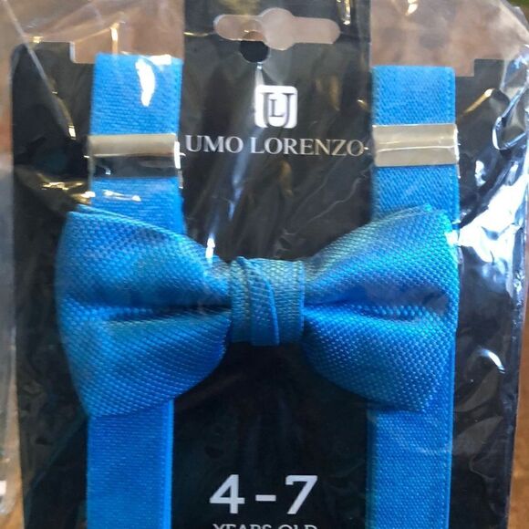 Kids Umo Lorenzo Suspender And Bow Tie Set-Rainbow blue - Picture 3 of 4